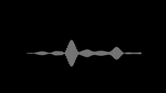 White audio waveform spectrum animation on black background, seamless looping soundwave visualizer, digital voice record wave effect, abstract music frequency spectrum for 4K motion design clips