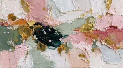 Abstract painting soft neutral tones pink beige green contemporary art canvas modern artistic
