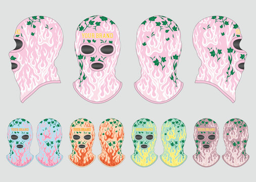 Cool Balaclava Tech Pack Design Template Featuring Detailed Technical Drawings, Flat Sketches, and Color Specifications