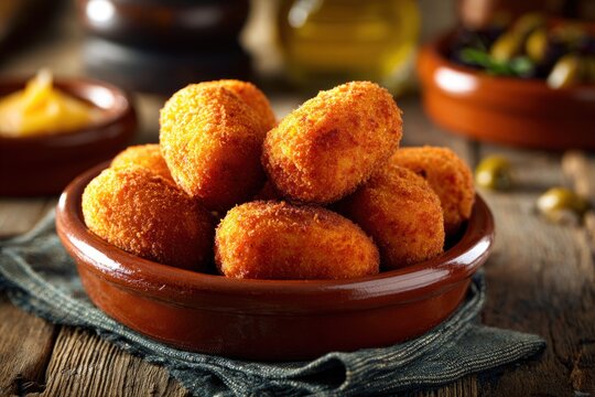 Spanish croquetas puchero perfectly shaped golden crispy food cuisine traditional recipe
