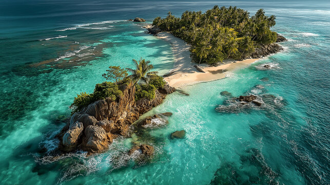 tropical beach with turquoise water and blue sky