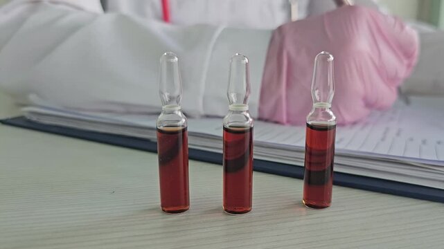 Injectable solutions in glass ampoules. Pain-relieving injections for pain, vitamins, and vaccines. Intramuscular and subcutaneous injections