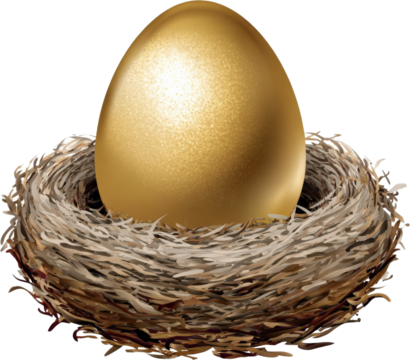 Golden egg resting in a bird's nest symbolizing wealth