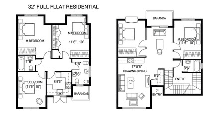 Detailed architectural floor plans showcasing a two story residential building layout