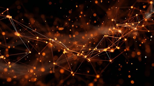 Dynamic glowing network of connected points on black, perfect for technology, science, and futuristic designs, creating a sense of innovation