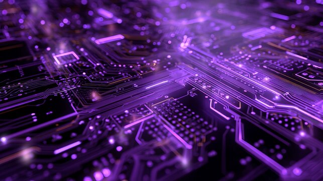 Stunning purple circuit board design for tech enthusiasts, future concepts, and digital innovation projects needing a high-tech feel