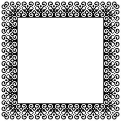 Vector square Kazakh national frame. Oriental Ethnic pattern of the nomadic peoples of the great steppe, the Turk, Mongol, Kyrgyz, Turkmen. Border, frame. For postcard, textiles, engraving, embroidery