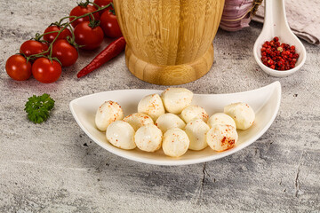 Mozzarella balls cheese in the bowl