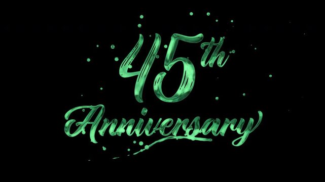 45th anniversary text animation in green metallic effect. suitable for celebrating special occasions, invitations, anniversary cards and social media. Includes alpha channel for any background.