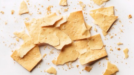 Crispy Cracker Shards on White Surface Isolated. Generative AI