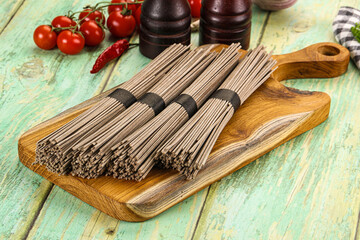 Raw dry bukwheat soba noodles