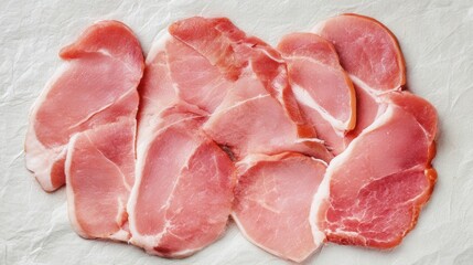 Fresh raw pork slices on white background isolated. Generative AI