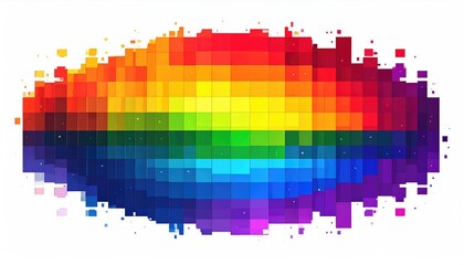 Pixelated rainbow oval with sparkling light