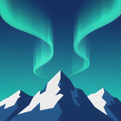 Stylized mountains with aurora borealis in a vibrant night sky  