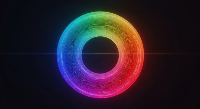 Vibrant rainbow torus ring of light on a dark background