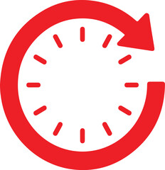 A red circular arrow clock graphic