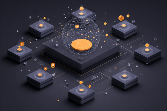 Modern data network visualization with connected nodes and digital sphere, ideal for technology presentations, futuristic designs, and innovative business concepts