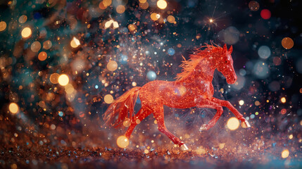 The symbol of the year is the red fire horse. We wish you a Happy New Year 2026. A luxurious poster or banner for your party and New Year's Eve.