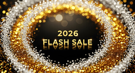 2026 Flash Sale With Gold And Silver Glitter Border offer promotion