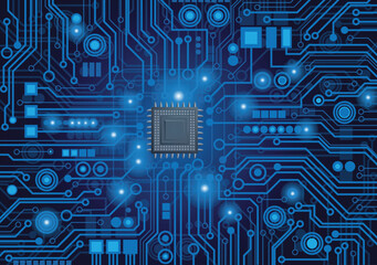 CPU Chip on Motherboard. Central Computer Processors CPU concept. Quantum computer large data processing database concept. Futuristic microchip processor. Digital chip.