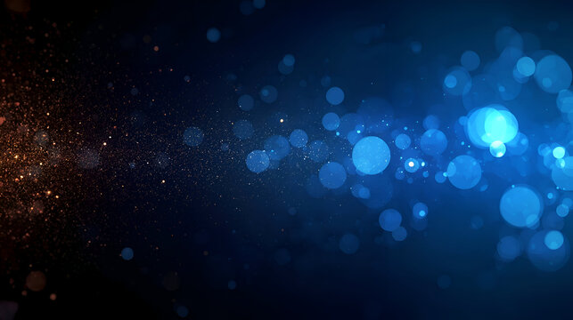 Abstract cosmic nebula with glowing blue and orange particles and bokeh lights