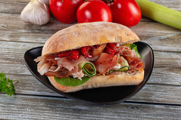Ciabatta with cured parma and tomato