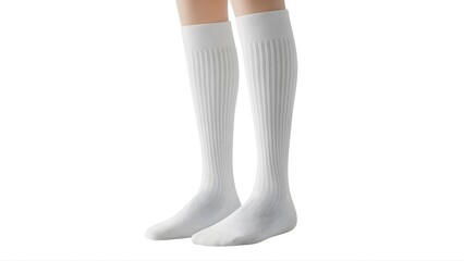 Buy white knee high socks for sports and casual wear comfortable cotton blend ribbed design socks fashion on transparent background