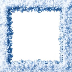 Fototapeta premium Frosty ice crystals form a square frame on white
