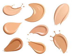 Obraz premium Assorted swatches of various shades of makeup foundation on white background