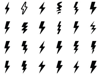 Various lightning bolt icons, diverse styles, energy concept