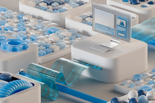3D digital interface with flowing data streams