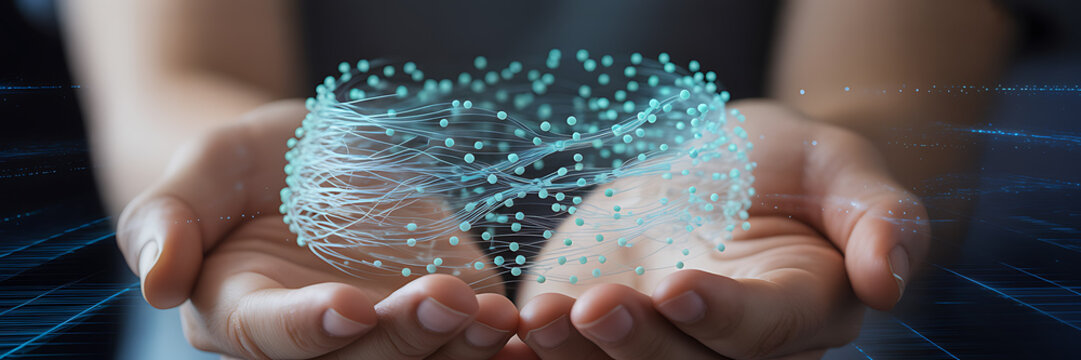 Global data network in cupped hands, future technology concept. - Powered by Adobe