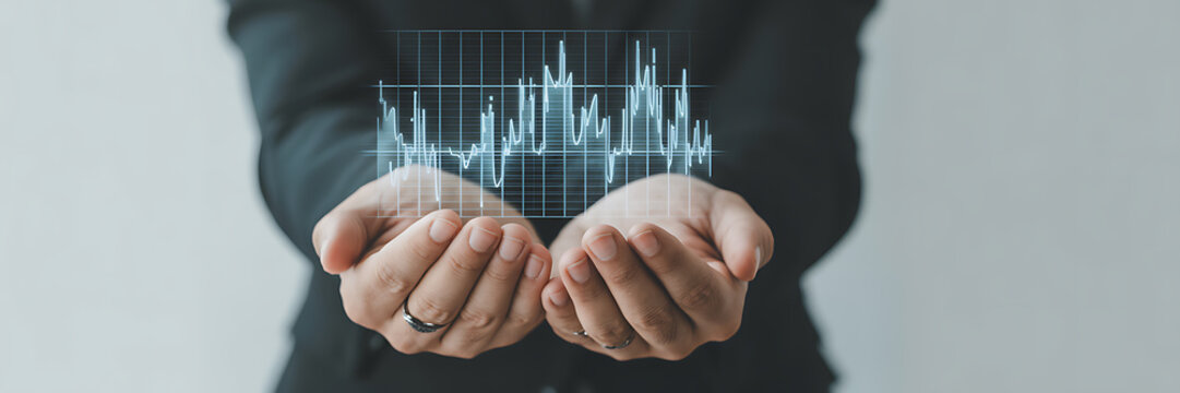 Innovative businessperson presenting glowing digital data chart - Powered by Adobe