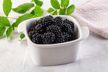 Raw sweet juicy blackberry in the bowl