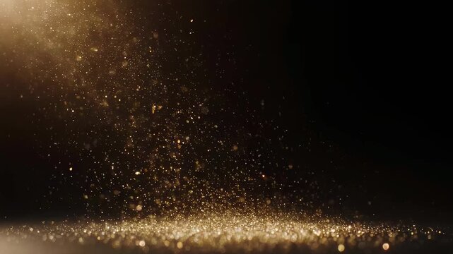 Sparkling dust descends, glittering particles gently drift downward, shining specks of dust float slowly downwards, shimmering fragments of light gradually descend through tranquil layers of atmospher - Powered by Adobe