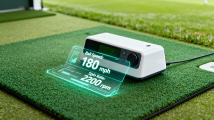 High-Tech Golf Device Measuring Ball Speed and Spin Rate on Driving Range