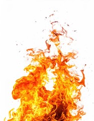 Fiery, vibrant flames dance upwards on a stark white backdrop