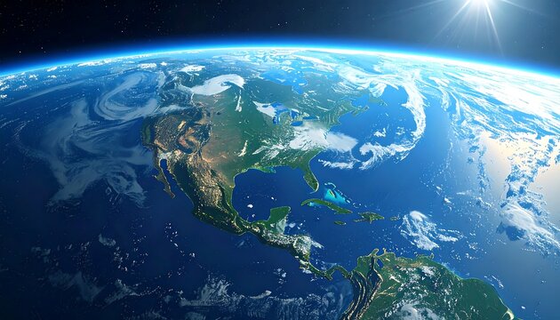 Earth's western hemisphere, seen from space with detailed landmasses