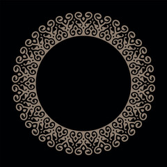 Vector gold round Kazakh national frame. Oriental Ethnic pattern of the nomadic peoples of the great steppe, the Turk, Mongol, Kyrgyz, Turkmen. Border, frame. For postcard, textiles, engraving, plate