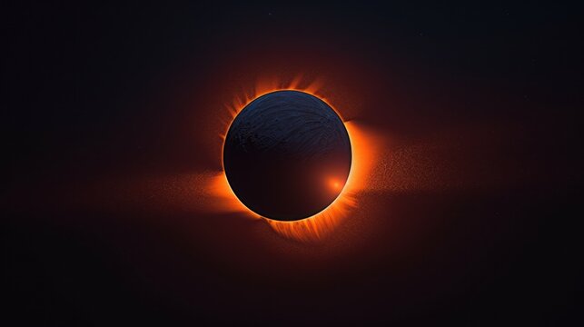 Dramatic Solar Eclipse with Fiery Corona Against a Dark Sky.
