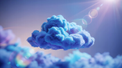 Fantasy blue fluffy cloud floating in the sky with soft sunlight and dreamy atmosphere