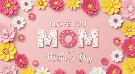 Beautiful Mothers Day Greeting with Colorful Paper Flowers and Heartfelt Message Celebrating Motherhood and Family Bonds Perfect for Cards and Social Media