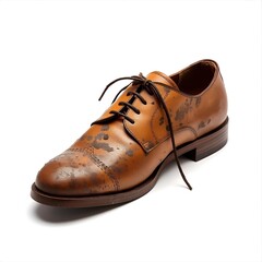 Elegant brown leather dress shoe with intricate detailing and dark laces against a clean white background.
