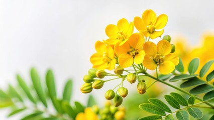 Delicate Senna occidentalis flower blooming on a white background