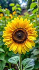 sunflower with bright yellow petals and dark center