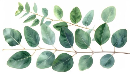 Naklejka premium Green leaves alternate on a twig. Elegant and soft