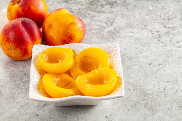 Sweet juicy canned peaches dessert