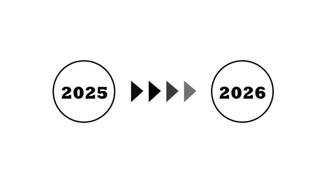 Animated 2025 2026 Text Transition Icon Year Change Countdown Typography Motion Graphic for New Year Celebration Promo and Digital Media