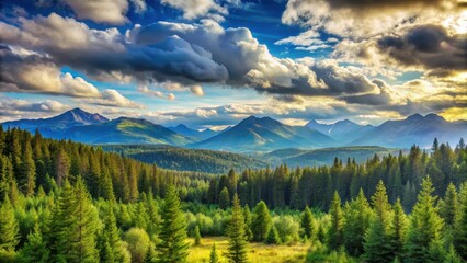 Natural Landscape with Forest and Mountains