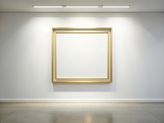 A striking abstract piece dominates a crisp white gallery wall with elegant gold frame